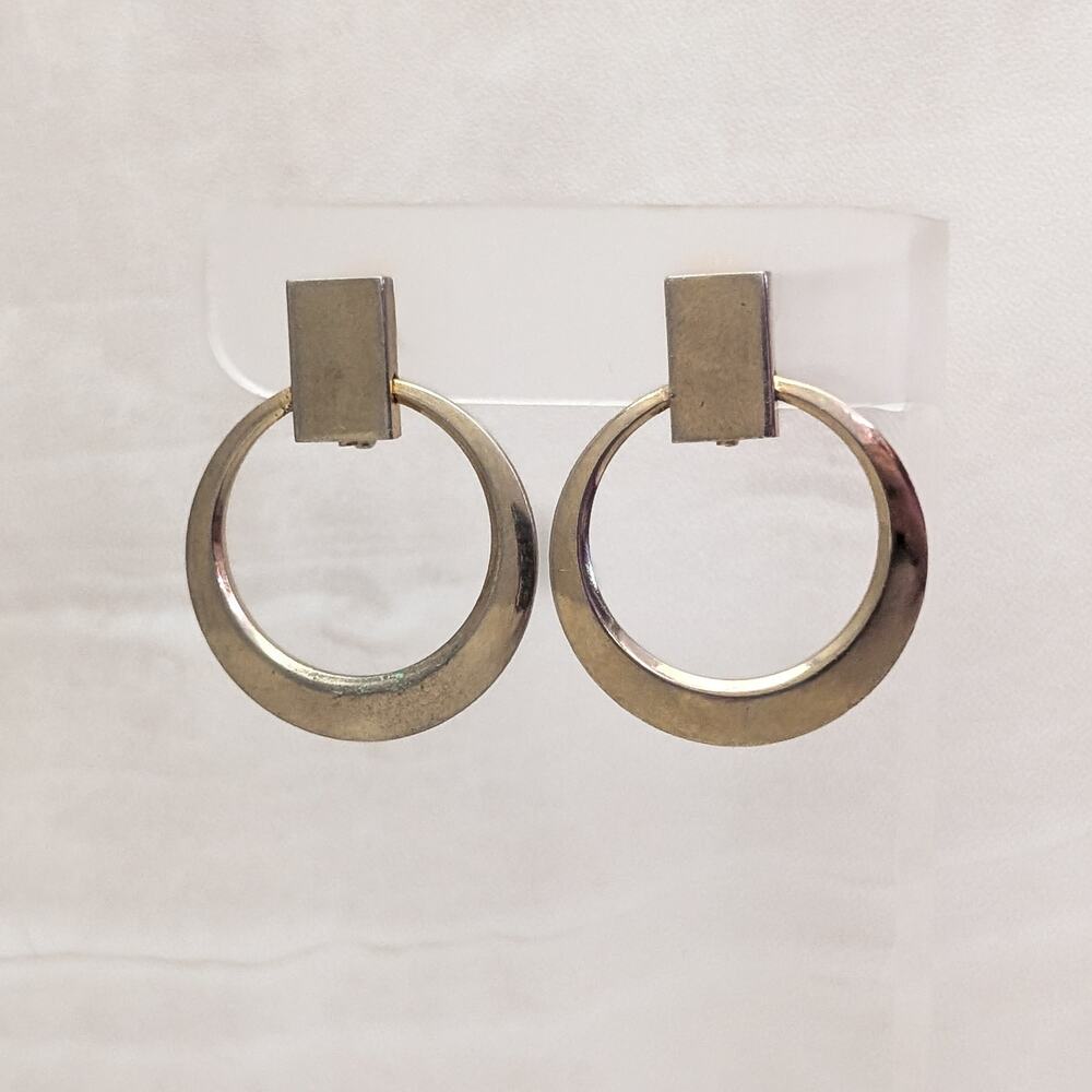 Vintage Screw Back Earrings Rectangle with Circle Dangle - Condition Issues